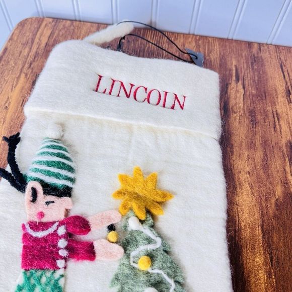 LINCOLN West Elm Kids Elf Tree Gift  Felted Christmas Stocking NWOT - Picture 3 of 7